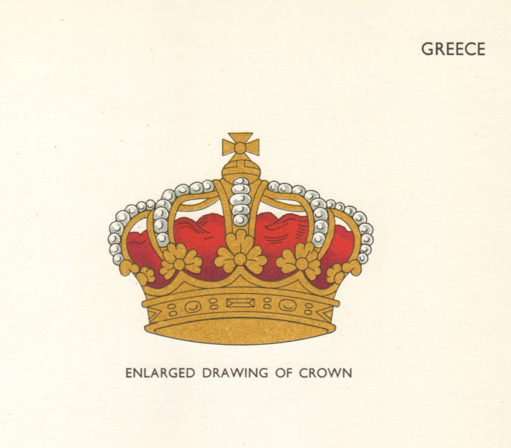 GREECE FLAGS. Enlarged Drawing of Crown 1964 old vintage print picture